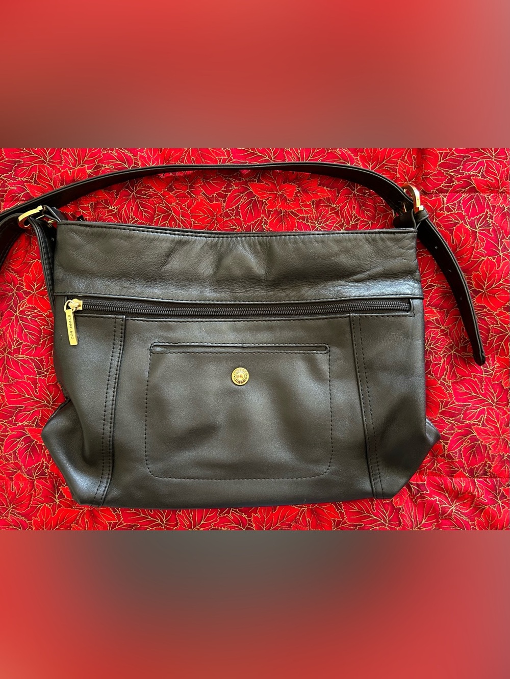 Stone & Co. Black Leather Shoulder Bag with Front Pocket